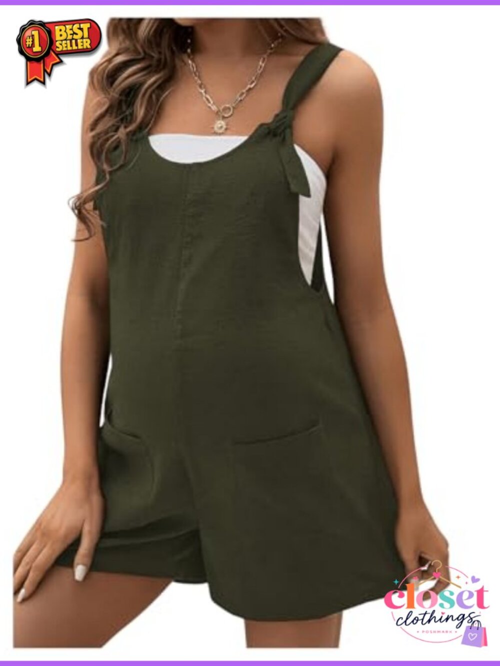 Women's Maternity Romper Tie Knot Wide Strap Summer Overall